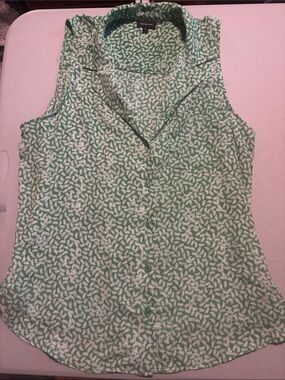 Who What Where Green Floral Sleeveless Blouse Summer Top Button Pocket Sleeve XL